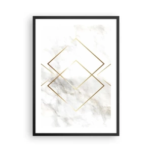 Plakat w czarnej ramie - Geometria w złotych liniach na tle marmuru - 50x70cm - Widok na nieskończoność - Nowoczesna dekoracja ścienna do salonu i sypialni ARTTOR