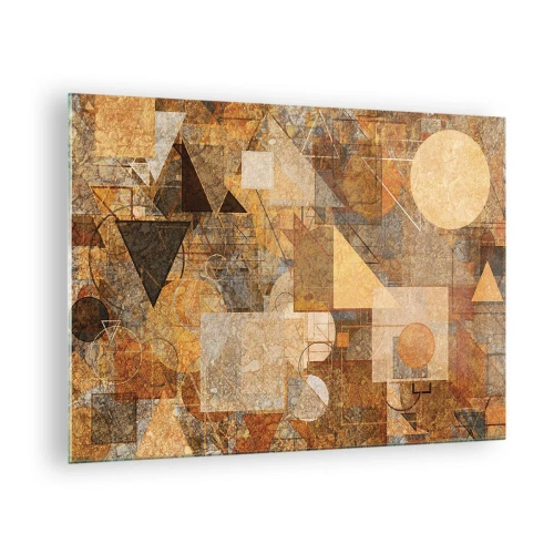 Obraz na szkle - Abstrakcyjne geometryczne wzory w ciepłych kolorach - 70x50cm - Kubistyczne studium brązu - Nowoczesna dekoracja ścienna do salonu i sypialni ARTTOR
