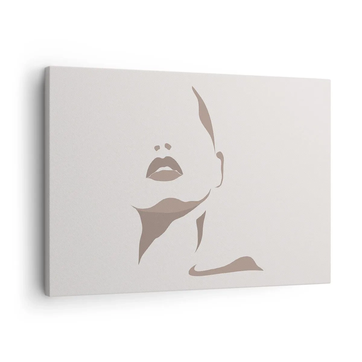 Obraz na płótnie - Minimalistyczny kontur kobiecej twarzy w delikatnych beżach - 70x50cm - Stworzona ze światła i cienia - Nowoczesna dekoracja ścienna do salonu i sypialni ARTTOR