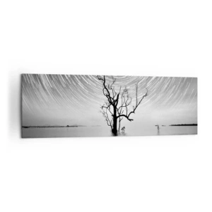 Obraz na płótnie - Drzewo w wodzie pod nocnym niebem z gwiazdami w ruchu - 160x50cm - Symfonia natury - Nowoczesna dekoracja ścienna do salonu i sypialni ARTTOR