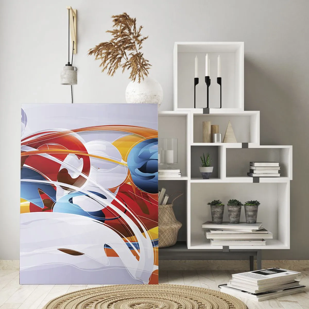 Obraz na szkle - Kolorowa abstrakcja z dynamicznymi liniami i żywymi barwami - 80x120cm - Taniec żywiołów - Nowoczesna dekoracja ścienna do salonu i sypialni ARTTOR