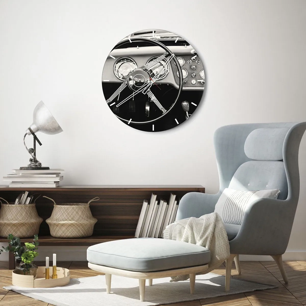 Zegar ścienny - Zabytkowy kokpit samochodu w stylu retro w odcieniach sepii - 30x30cm - Marzenie kolekcjonera - Nowoczesna dekoracja ścienna do salonu, kuchni i sypialni ARTTOR