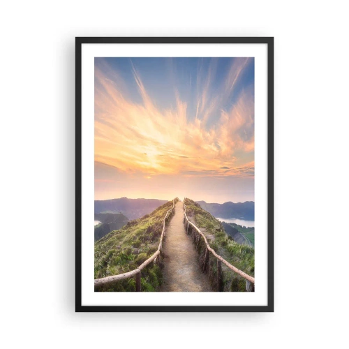 Plakat w czarnej ramie - Ścieżka na wzgórzu z widokiem na zachód słońca i góry - 50x70cm - Blisko nieba - Nowoczesna dekoracja ścienna do salonu i sypialni ARTTOR