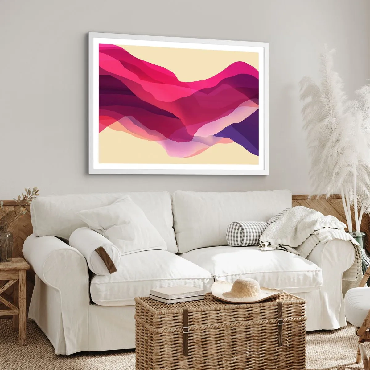 Plakat w białej ramie - Fale purpury - 40x30 cm
