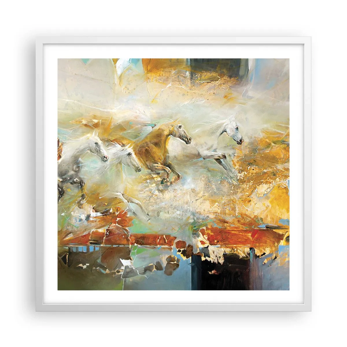Plakat w białej ramie - Galopem przez światło - 60x60 cm