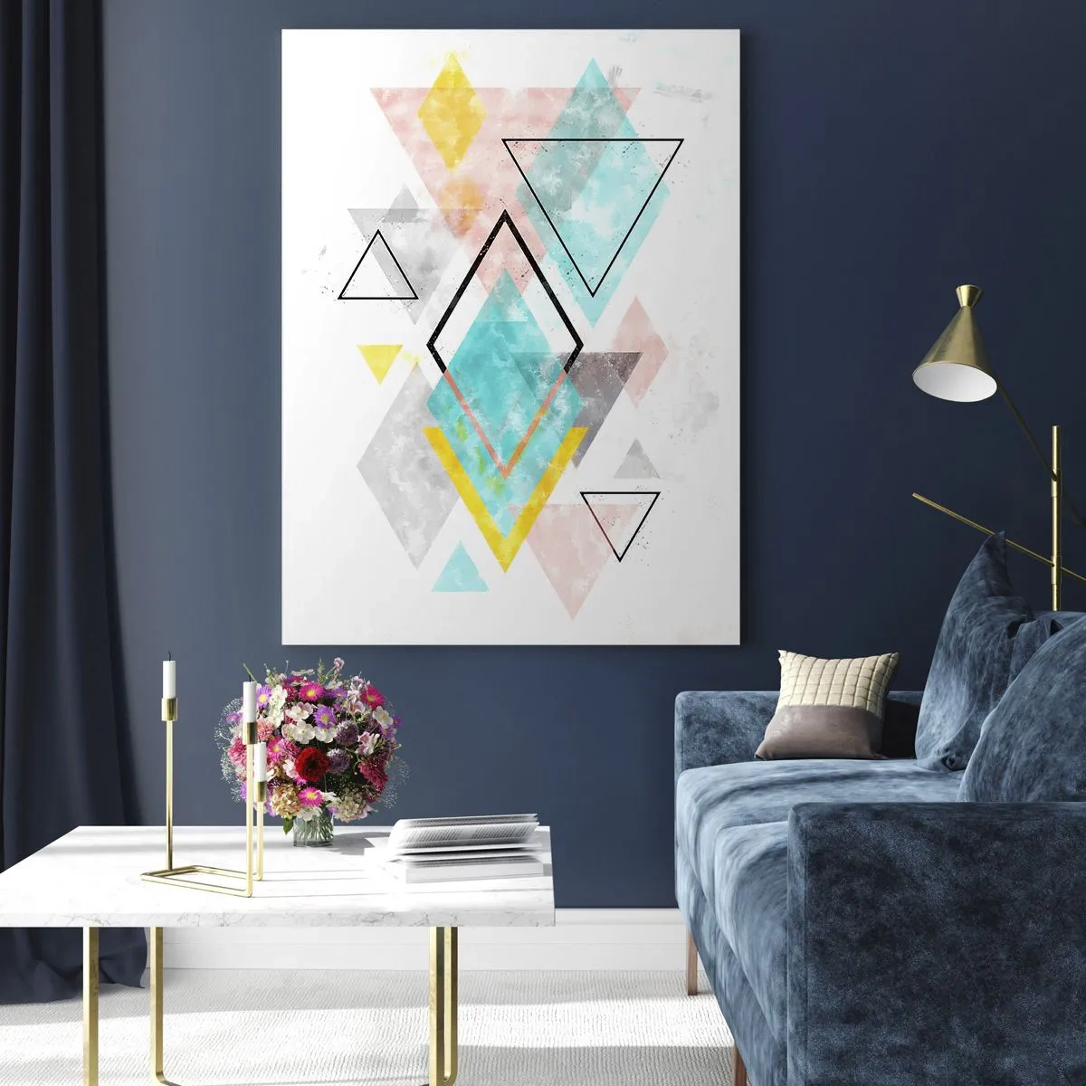 Obraz na szkle - Kolorowe figury geometryczne na białym tle w stylu abstrakcyjnym - 50x70cm - Igraszka geometryczna - Nowoczesna dekoracja ścienna do salonu, kuchni i sypialni ARTTOR