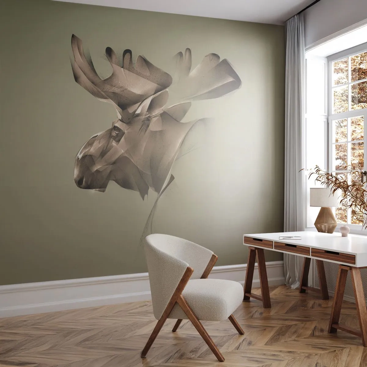 Fototapeta Samoprzylepna Deluxe Sticker - Łagodna siła spokoju - Łoś, Abstrakcja, Sztuka - 250x175 cm