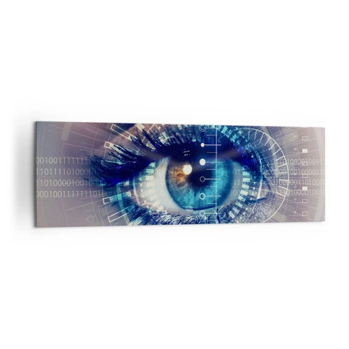 Obraz na płótnie - Technologiczne oko z futurystycznym interfejsem - 160x50cm - Myślisz, że mnie znasz - Nowoczesna dekoracja ścienna do salonu i sypialni ARTTOR