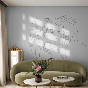 Fototapeta Premium Canvas - Kontur pocałunku pary na jasnym tle - 100x70cm - Tą samą kreską - Nowoczesna dekoracja ścienna do salonu i sypialni ARTTOR