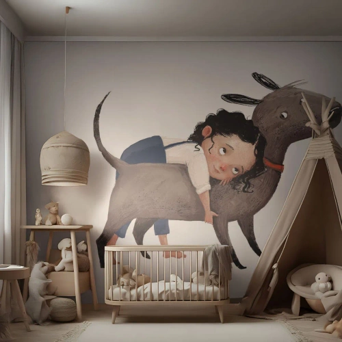 Fototapeta Standard Eco - Najlepsi przyjaciele - Dla Dzieci, Pies, Dziewczynka - 450x315 cm