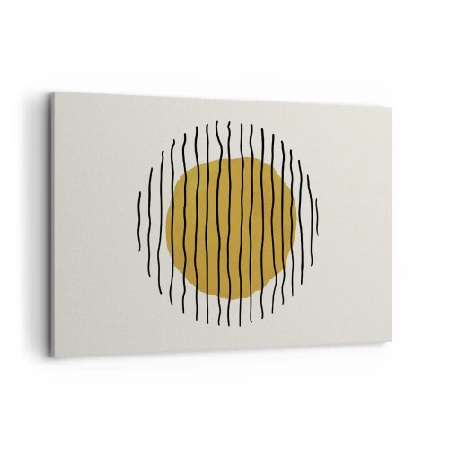 Obraz na płótnie - Minimalistyczny motyw z żółtym kołem i czarnymi liniami - 120x80cm - Abstrakcja drżąca od żaru - Nowoczesna dekoracja ścienna do salonu, kuchni i sypialni ARTTOR