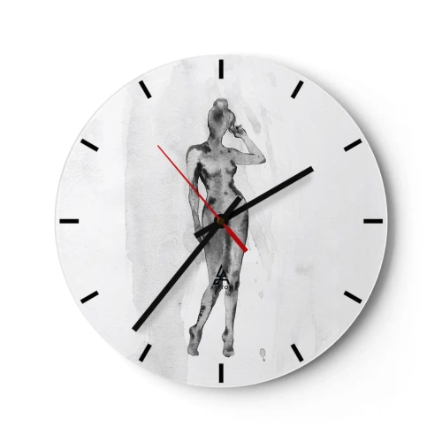 Zegar ścienny - Sylwetka kobiety w stylu akwareli na białym tle - 30x30cm - Studium ideału kobiecości - Nowoczesna dekoracja ścienna do salonu, kuchni i sypialni ARTTOR
