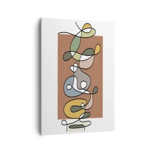 Obraz na płótnie - Kolorowa abstrakcja z organicznymi liniami na brązowym tle - 50x70cm - Abstrakcja warta uśmiechu - Nowoczesna dekoracja ścienna do salonu, kuchni i sypialni ARTTOR