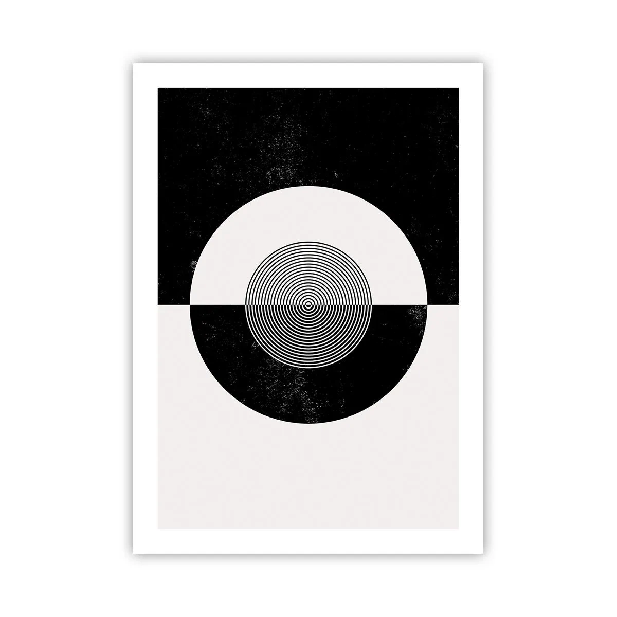 Plakat - Geometryczny wzór w czerni i bieli z koncentrycznym okręgiem - 50x70cm - Harmonia w czerni i bieli - Nowoczesna dekoracja ścienna do salonu, kuchni i sypialni ARTTOR