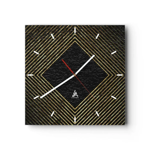 Zegar ścienny - Czarne tło z geometrycznym wzorem złotych linii - 30x30cm - Geometria w stylu glamour - Nowoczesna dekoracja ścienna do salonu i sypialni ARTTOR