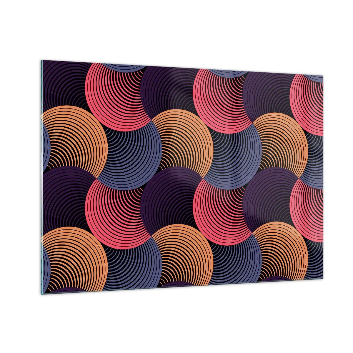 Obraz na szkle - Kolorowe koncentryczne okręgi tworzące geometryczny wzór - 100x70cm - W kolistym rytmie - Nowoczesna dekoracja ścienna do salonu, kuchni i sypialni ARTTOR