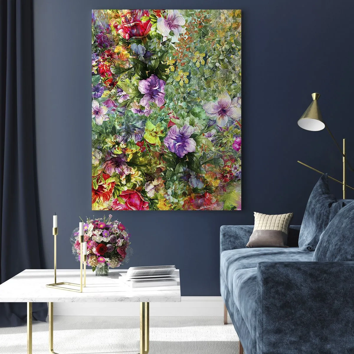 Obraz na szkle - Kolorowe kwiaty w artystycznej kompozycji - 50x70cm - W kwiaty na zatracenie - Nowoczesna dekoracja ścienna do salonu, kuchni i sypialni ARTTOR