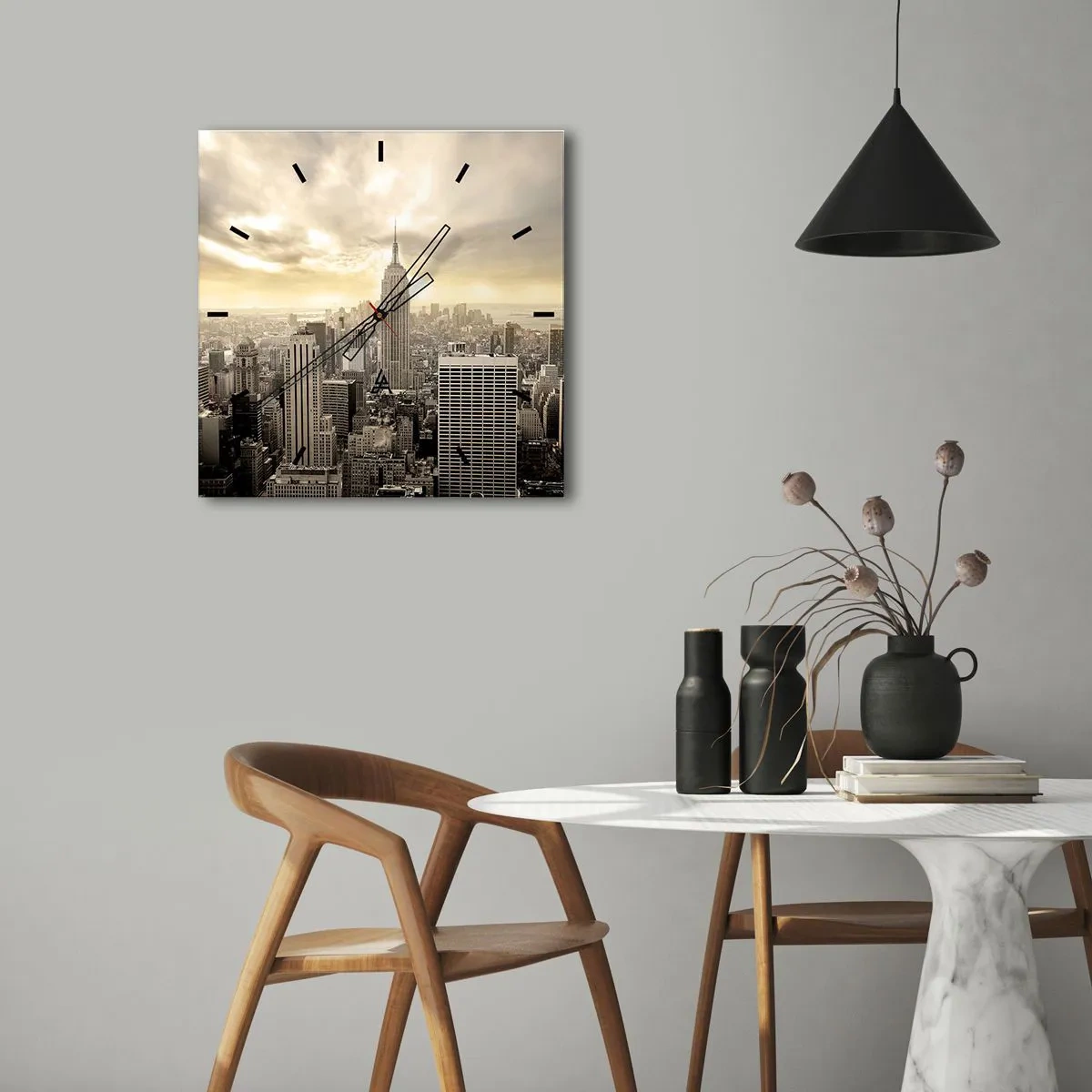 Zegar ścienny - Nowy Jork utkany z szarości - 40x40 cm