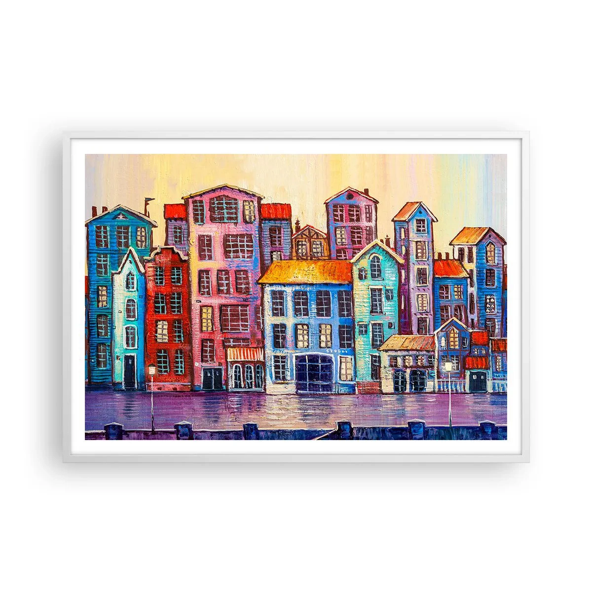 Plakat w białej ramie - Miasto jak z bajki - 100x70 cm