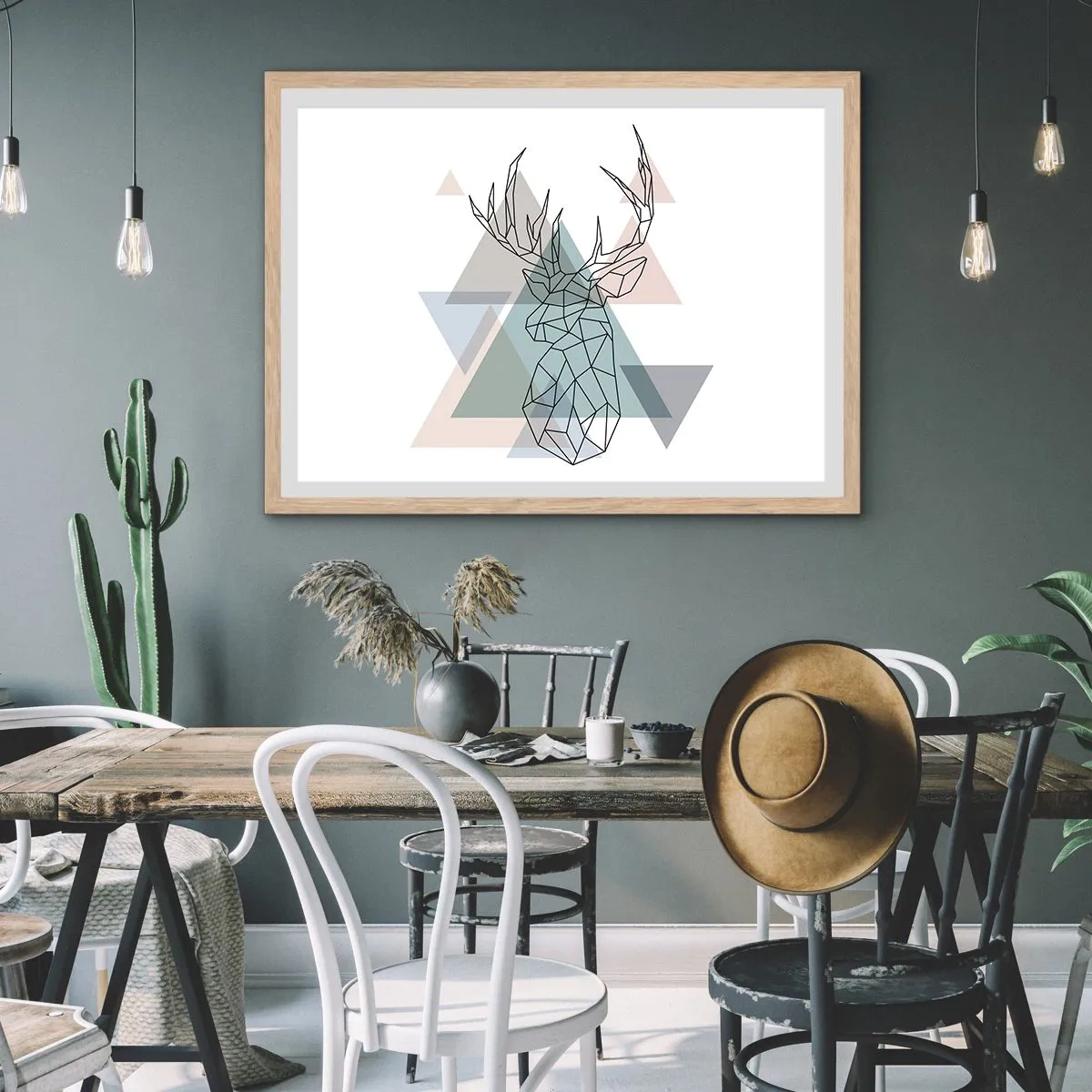 Plakat w ramie jasny dąb - W geometrycznym lesie - 91x61 cm