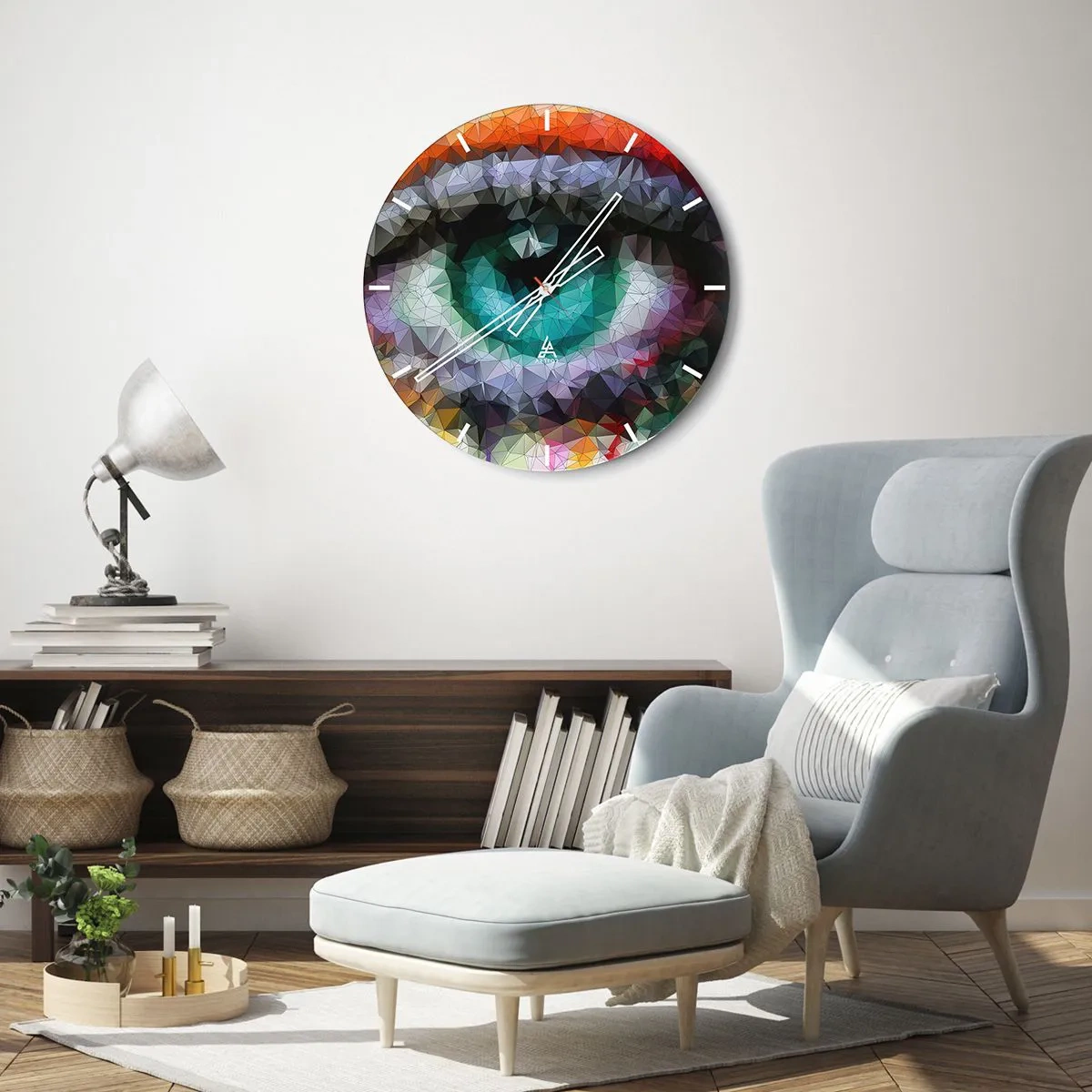 Zegar ścienny - Abstrakcyjna grafika oka w wielobarwnym geometrycznym stylu - 30x30cm - Krystaliczny oczu blask - Nowoczesna dekoracja ścienna do salonu, kuchni i sypialni ARTTOR