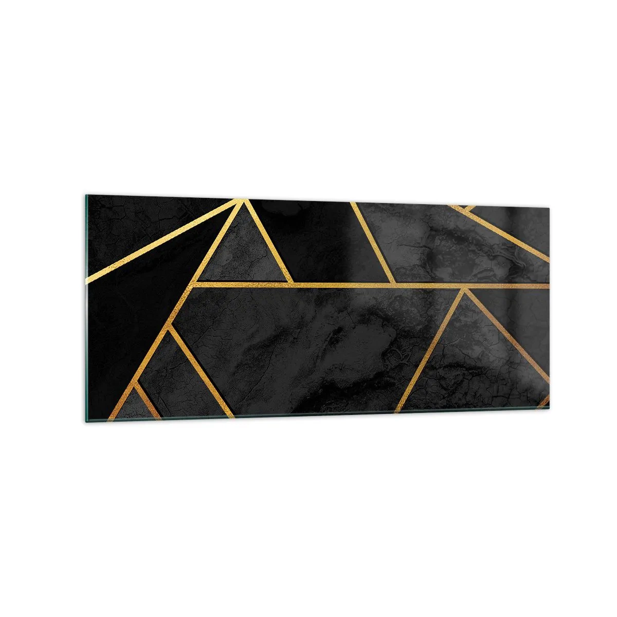 Obraz na szkle - Geometryczny wzór złota na czarnym tle - 120x50cm - Mrok i blask - Nowoczesna dekoracja ścienna do salonu i sypialni ARTTOR