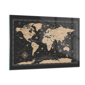 Obraz na szkle - Stylizowana mapa świata w odcieniach beżu i czerni - 120x80cm - Granice mojego świata - Nowoczesna dekoracja ścienna do salonu, kuchni i sypialni ARTTOR