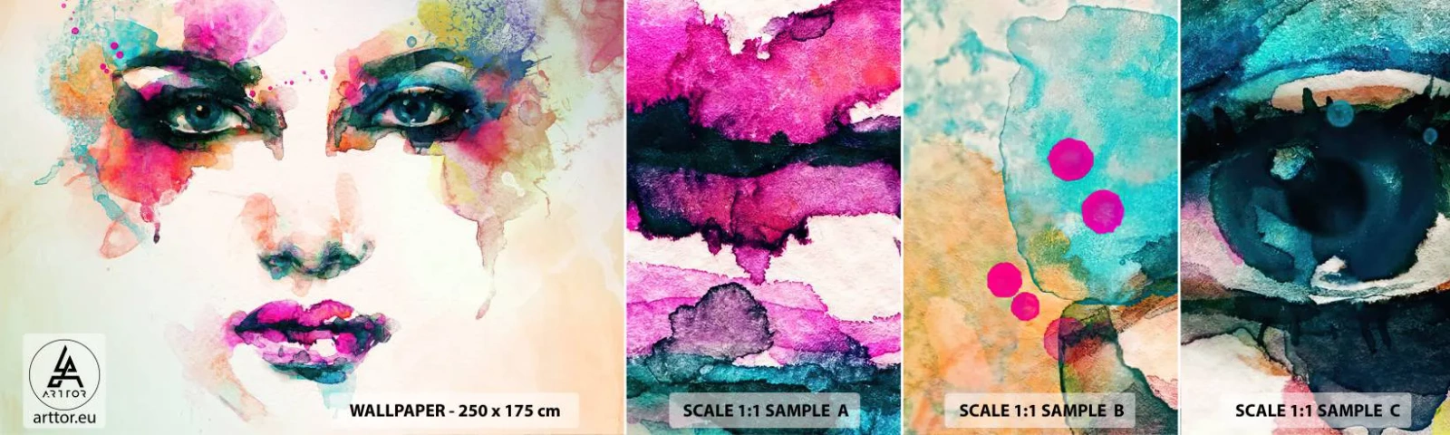 Fototapeta Próbka Samoprzylepna Deluxe Sticker - Portret malowany tęczą - Abstrakcja, Twarz Kobiety, Sztuka - 100x30 cm