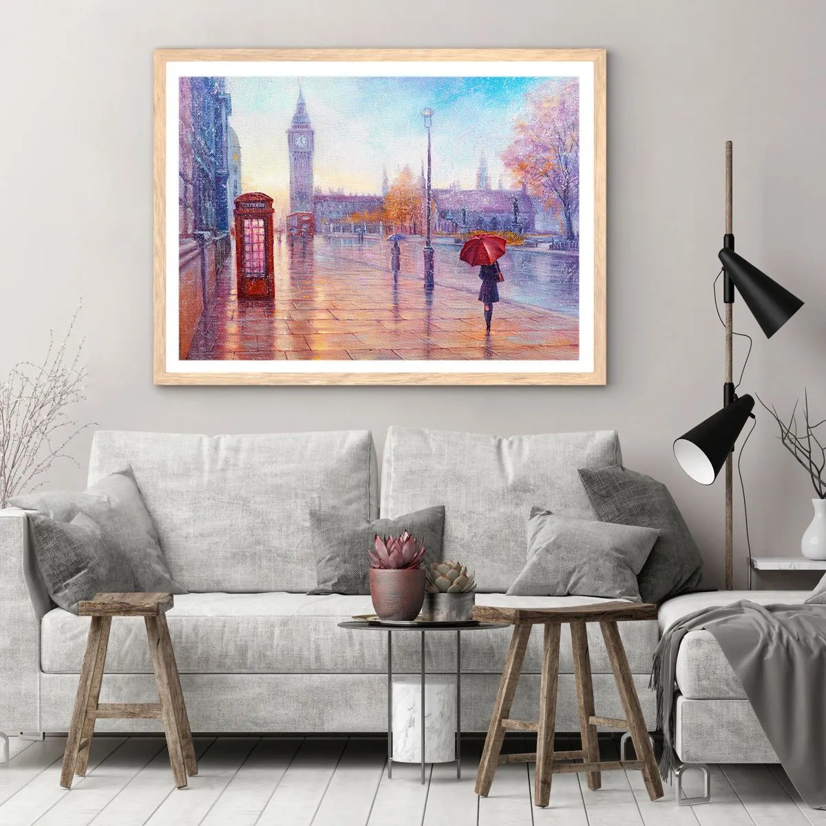 Plakat w ramie jasny dąb - Londyński jesienny dzień - 91x61 cm