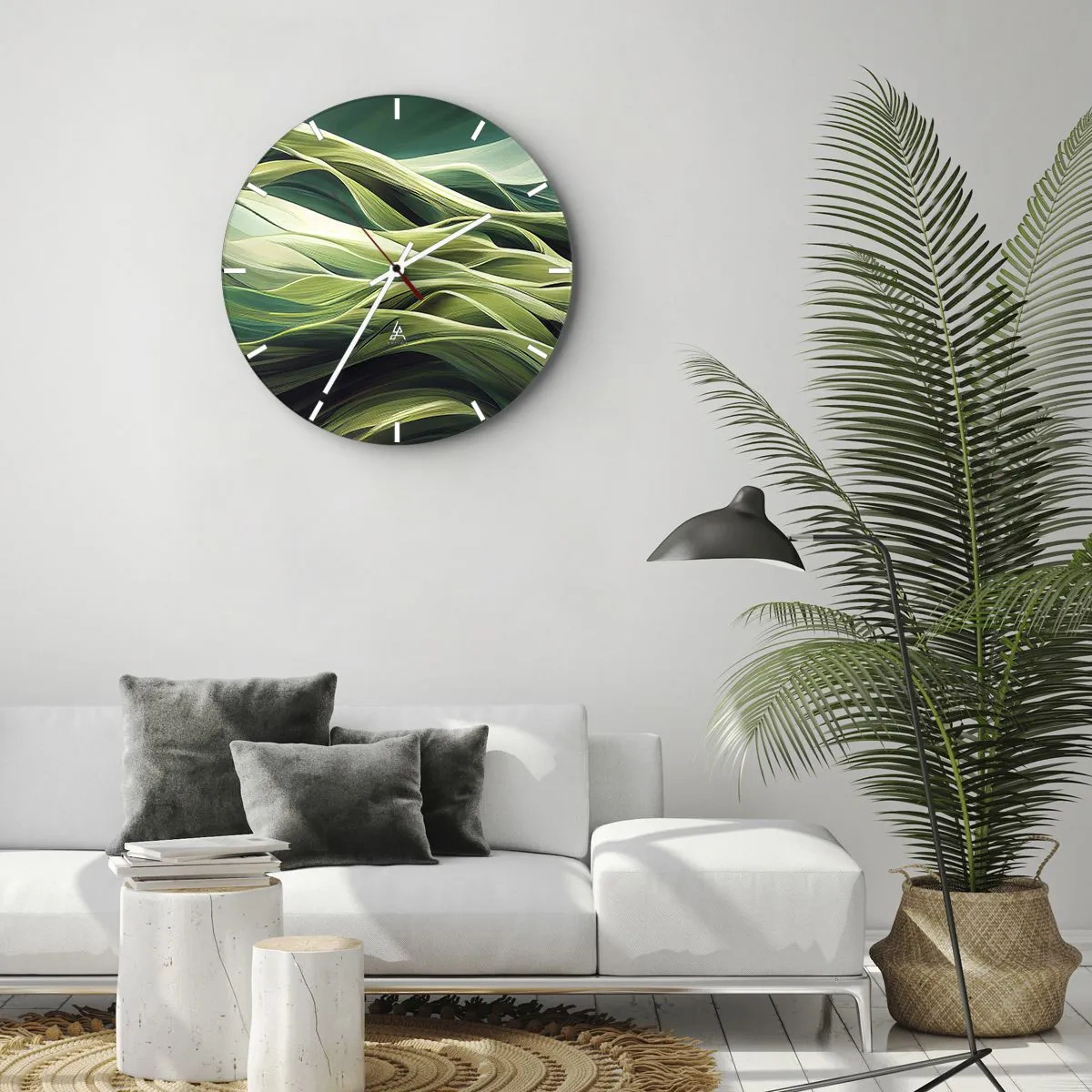 Zegar ścienny - Zielone fale w abstrakcyjnej, dynamicznej kompozycji - 30x30cm - Abstrakcyjna gra w zielone - Nowoczesna dekoracja ścienna do salonu, kuchni i sypialni ARTTOR