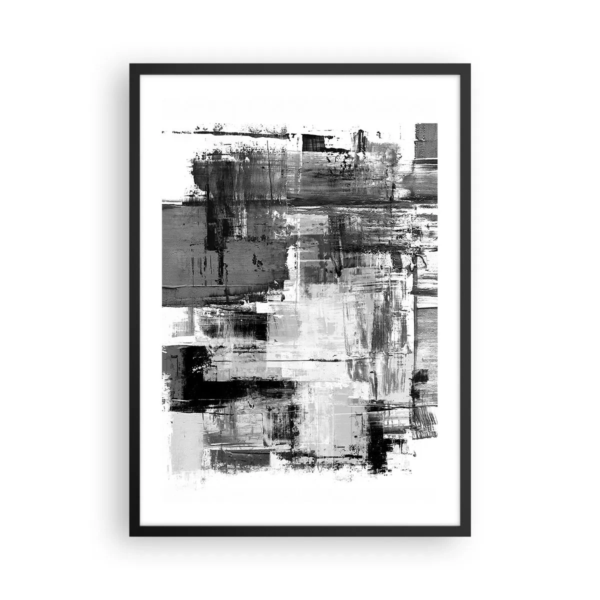 Plakat w czarnej ramie - Abstrakcyjna kompozycja w odcieniach czerni, bieli i szarości - 50x70cm - Szare jest piękne - Nowoczesna dekoracja ścienna do salonu i sypialni ARTTOR