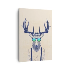 Obraz na płótnie - Stylizowany jeleń w okularach przeciwsłonecznych - 70x100cm - A kogo się spodziewałeś? - Nowoczesna dekoracja ścienna do salonu i sypialni ARTTOR