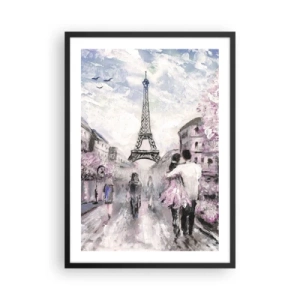 Plakat w czarnej ramie - Romantyczna scena w Paryżu z Wieżą Eiffla w tle - 50x70cm - Jak zakochac się, to tylko w… - Nowoczesna dekoracja ścienna do salonu i sypialni ARTTOR