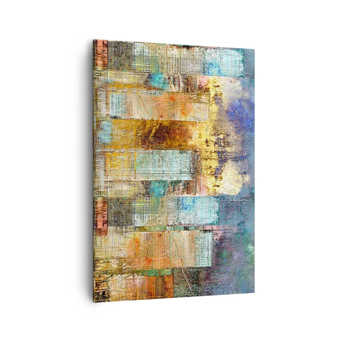 Obraz na płótnie - Abstrakcyjne wieżowce w industrialnej stylistyce - 70x100cm - Słoneczna metropolia - Nowoczesna dekoracja ścienna do salonu i sypialni ARTTOR