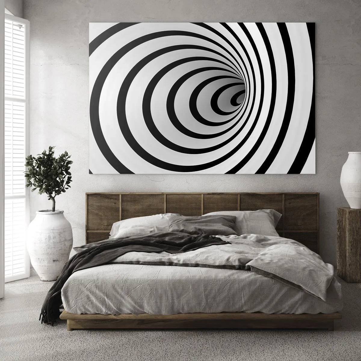 Obraz na szkle - Abstrakcyjny wzór spirali w czerni i bieli - 120x80cm - Też nie możesz się oprzec? - Nowoczesna dekoracja ścienna do salonu, kuchni i sypialni ARTTOR