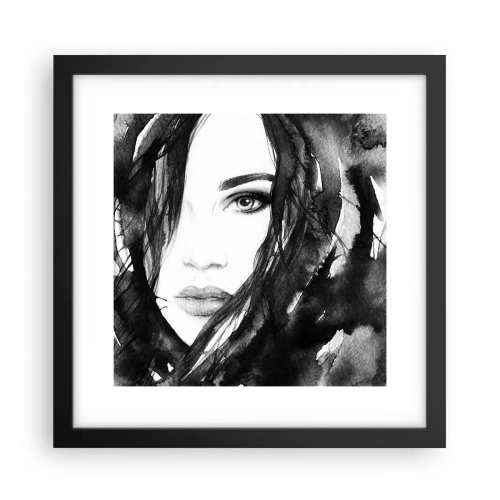 Plakat w czarnej ramie - Portret damy w czerni i bieli - 30x30 cm