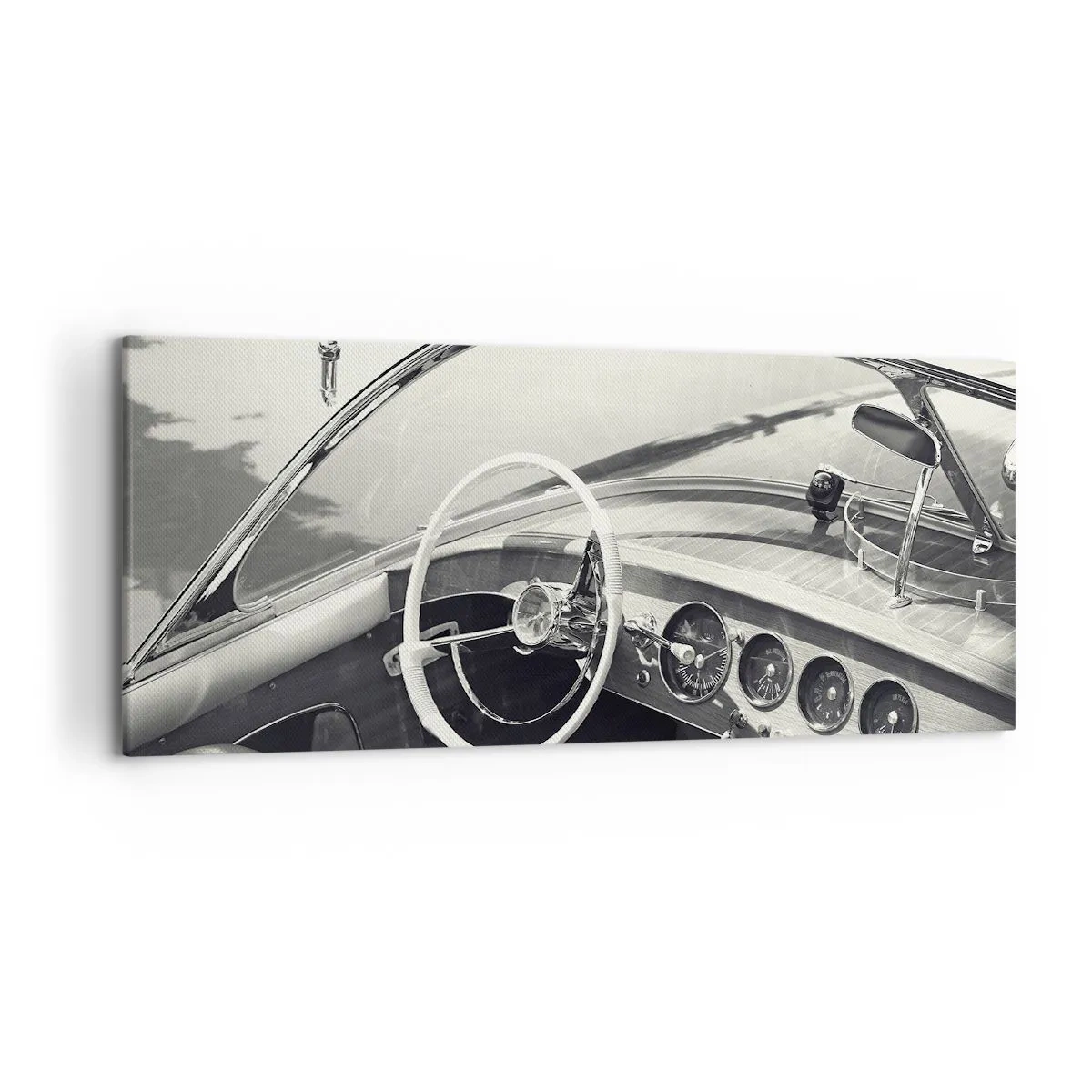 Obraz na płótnie - Wnętrze klasycznego samochodu w monochromatycznym stylu - 120x50cm - Pogoda dla bogaczy - Nowoczesna dekoracja ścienna do salonu i sypialni ARTTOR
