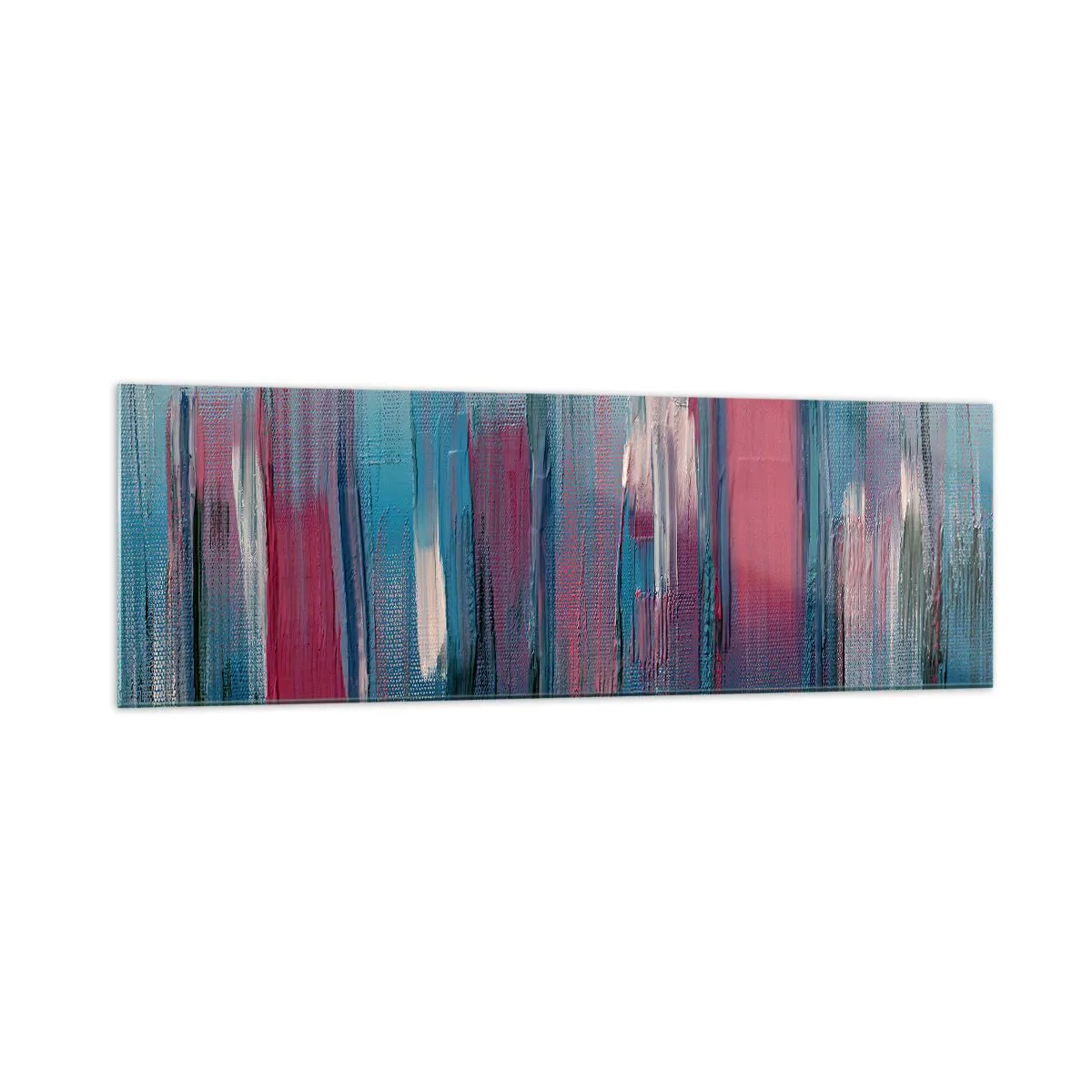 Obraz na szkle - Abstrakcyjne pionowe formy w odcieniach błękitu i czerwieni - 160x50cm - Kompozycja wertykalna w błękicie i czerwieni - Nowoczesna dekoracja ścienna do salonu i sypialni ARTTOR