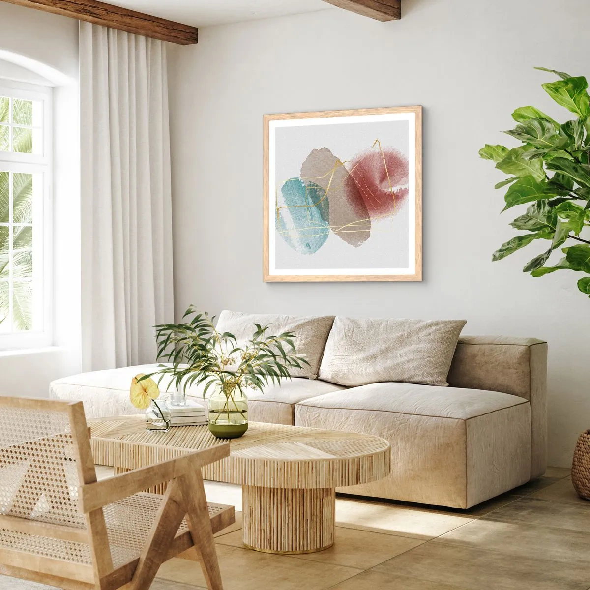 Plakat w ramie jasny dąb - Korale przestrzeni - 30x30 cm