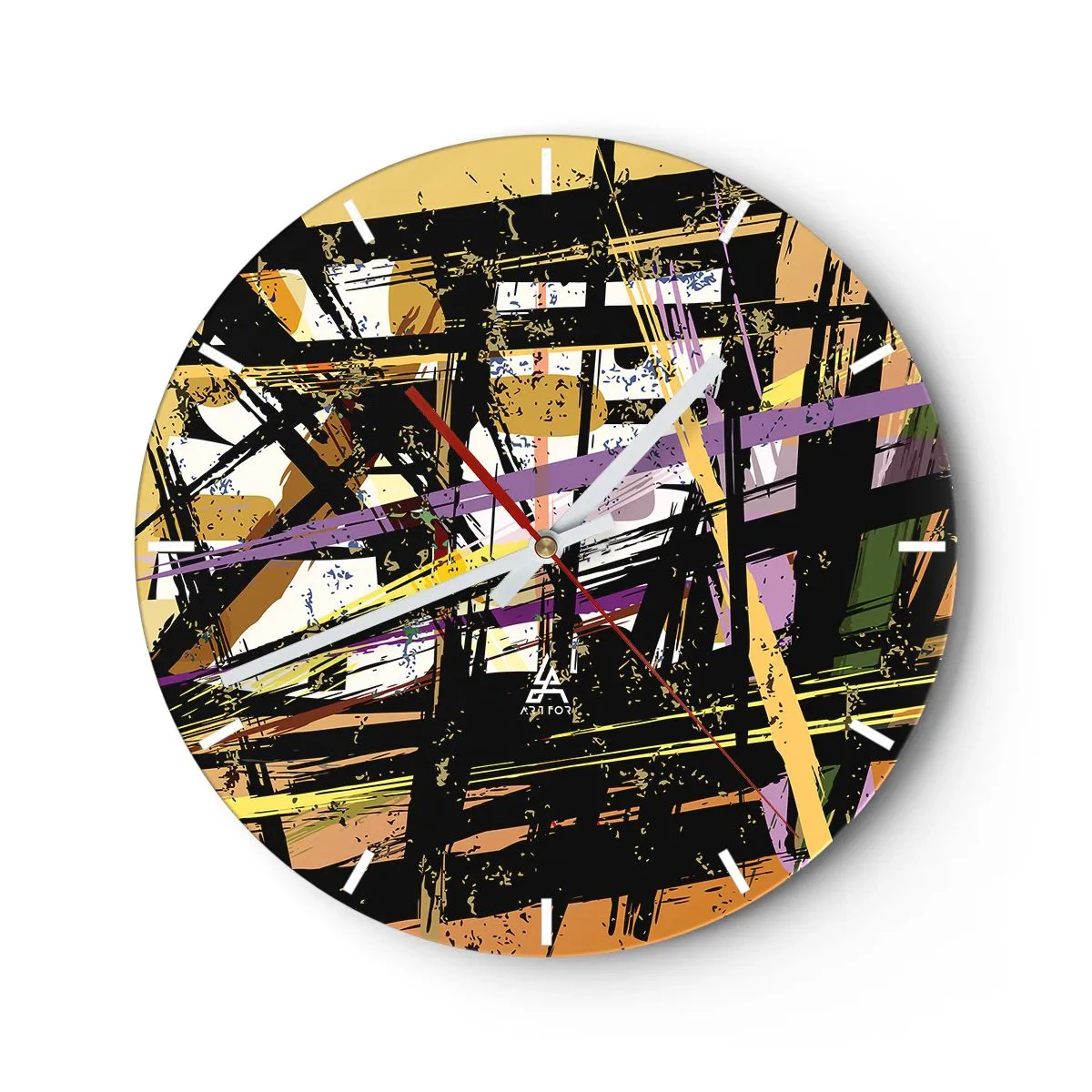 Zegar ścienny - Dynamiczne abstrakcyjne linie i kształty w ciemnych i jasnych tonacjach - 30x30cm - Ostre cięcie - Nowoczesna dekoracja ścienna do salonu, kuchni i sypialni ARTTOR