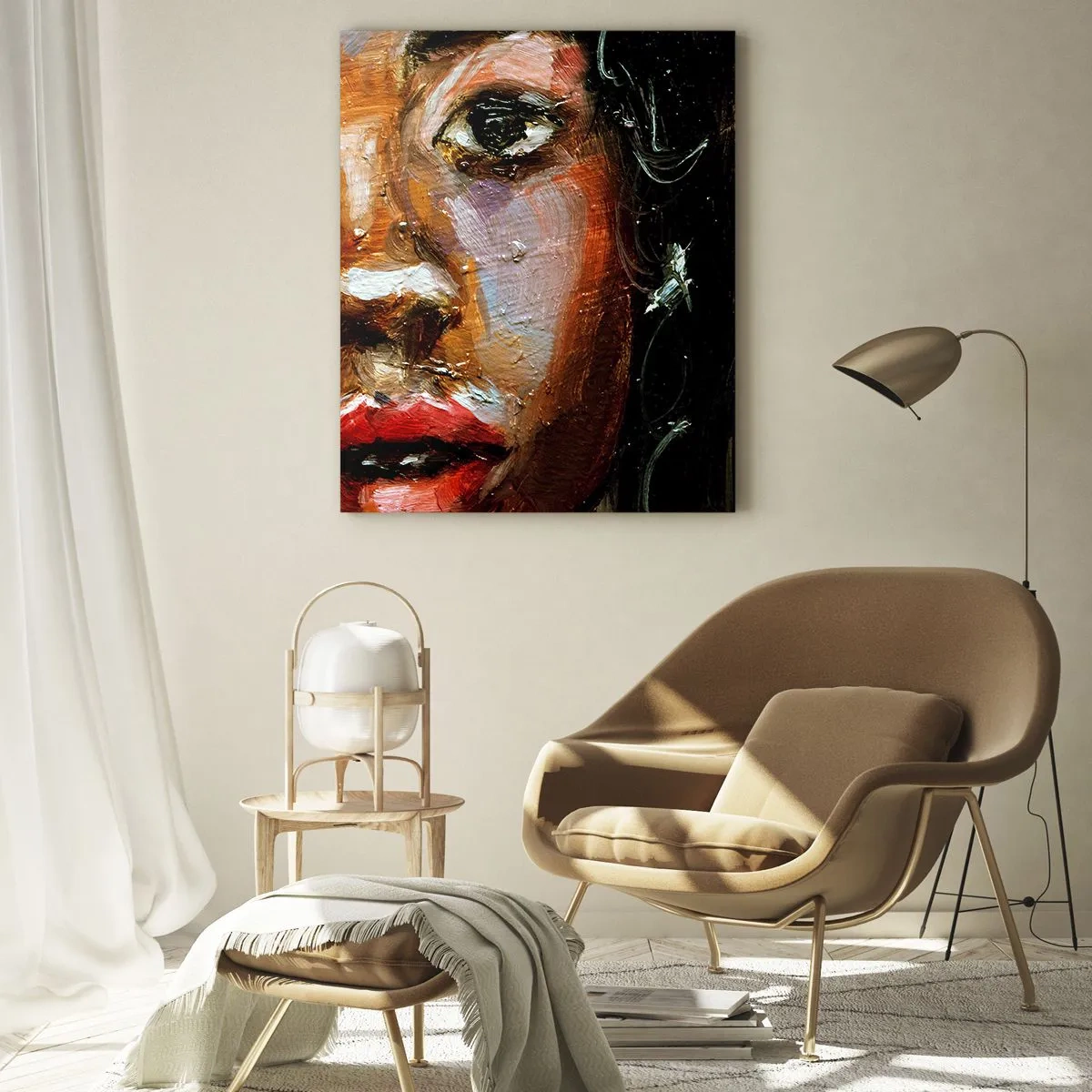 Obraz na szkle - Fragment kolorowego portretu kobiety w stylu malarskim - 50x70cm - Czerń i blask - Nowoczesna dekoracja ścienna do salonu, kuchni i sypialni ARTTOR