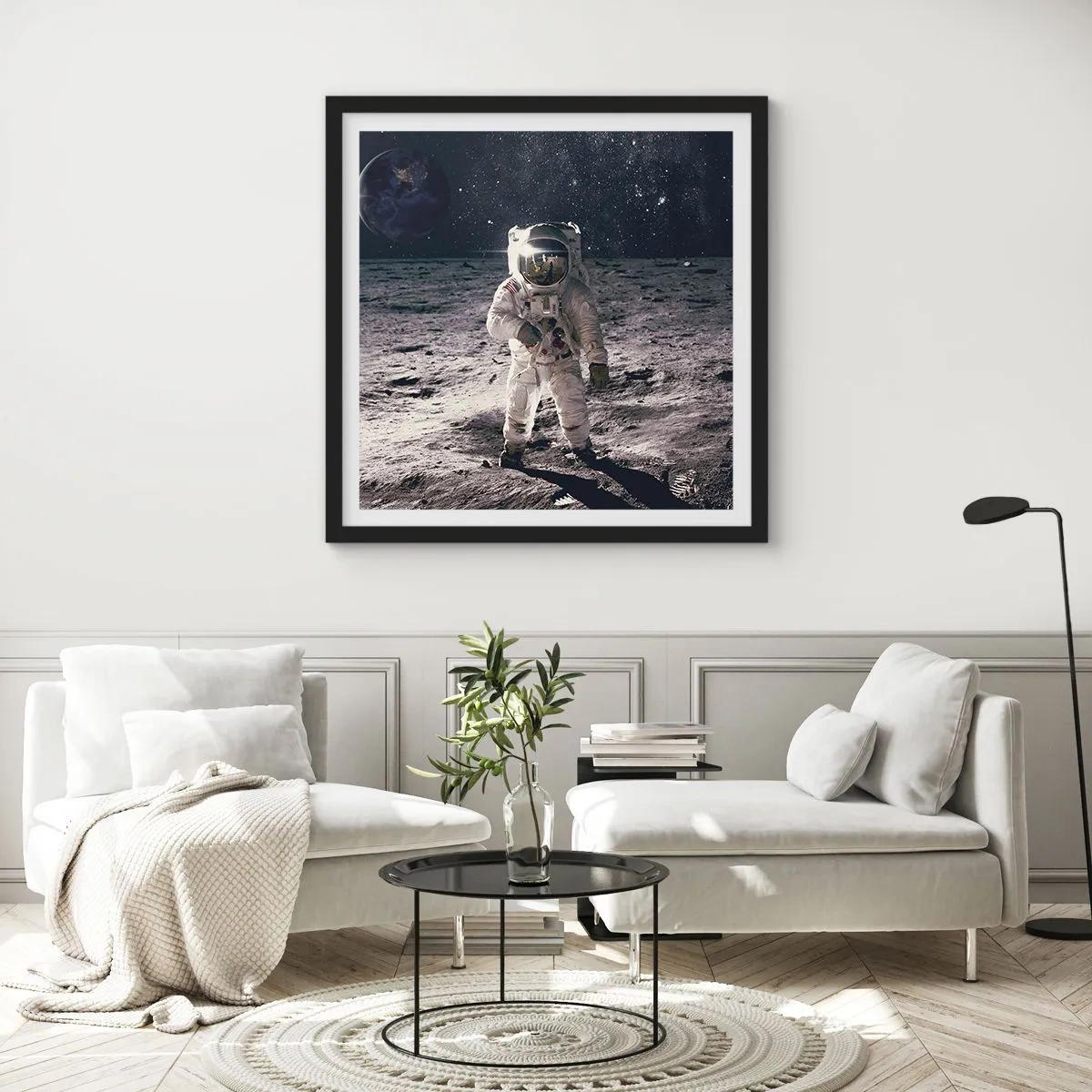 Plakat w czarnej ramie - Pozdrowienia z Księżyca - 30x30 cm