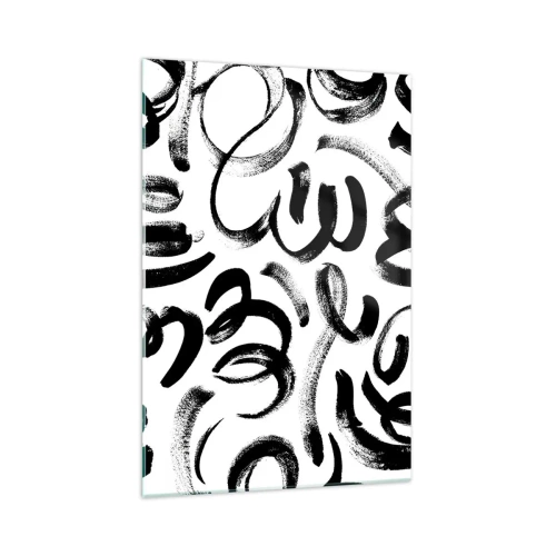 Obraz na szkle - Czarne abstrakcyjne pociągnięcia pędzlem na białym tle - 70x100cm - Czarno na białym - Nowoczesna dekoracja ścienna do salonu i sypialni ARTTOR