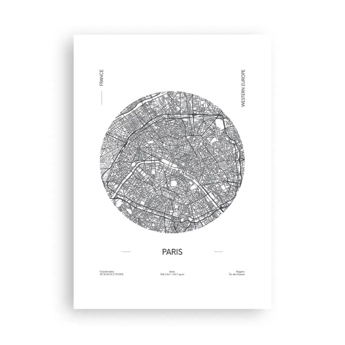 Plakat - Minimalistyczna mapa Paryża w okręgu - 50x70cm - Anatomia Paryża - Nowoczesna dekoracja ścienna do salonu, kuchni i sypialni ARTTOR