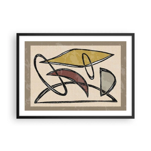 Plakat w czarnej ramie - Abstrakcja z geometrycznymi kształtami i stonowaną kolorystyką - 70x50cm - Piony i poziomy - Nowoczesna dekoracja ścienna do salonu i sypialni ARTTOR