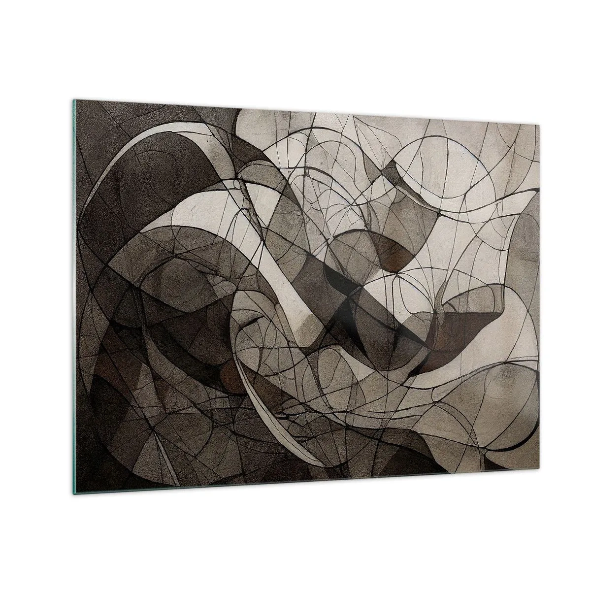 Obraz na szkle - Abstrakcyjna kompozycja organicznych linii w ziemistych tonacjach - 70x50cm - Cyrkulacja barw ziemi - Nowoczesna dekoracja ścienna do salonu i sypialni ARTTOR