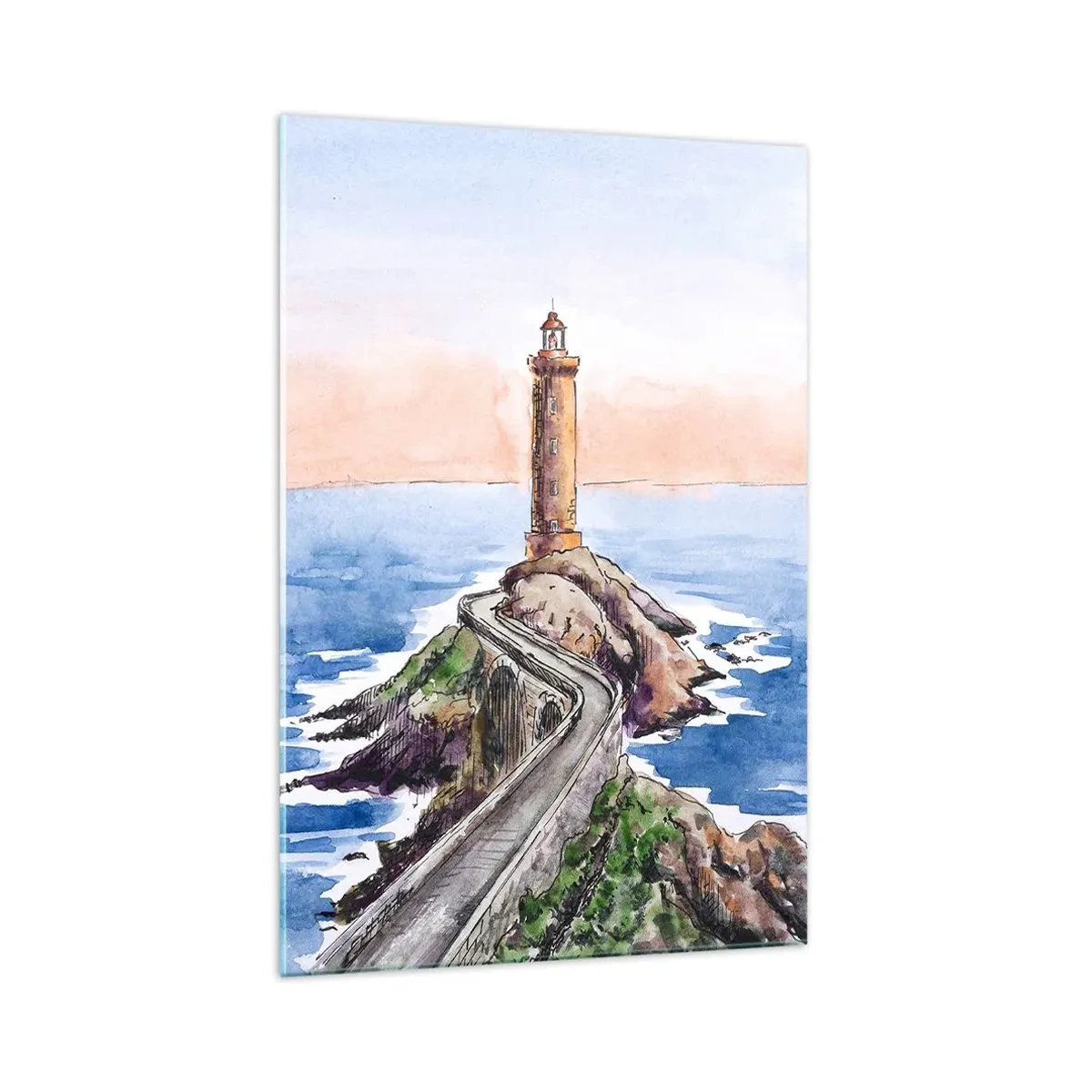 Obraz na szkle - Latarnia morska na skalistym brzegu - 70x100cm - Zwrócona ku morzu - Nowoczesna dekoracja ścienna do salonu i sypialni ARTTOR