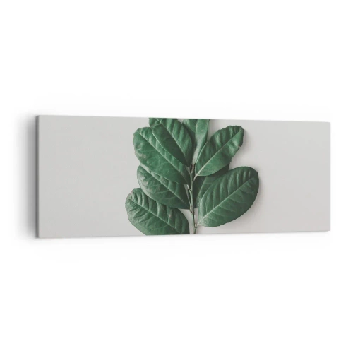 Obraz na płótnie - Gałązka zielonych liści na jasnym tle - 140x50cm - Rysunek samej natury - Nowoczesna dekoracja ścienna do salonu i sypialni ARTTOR