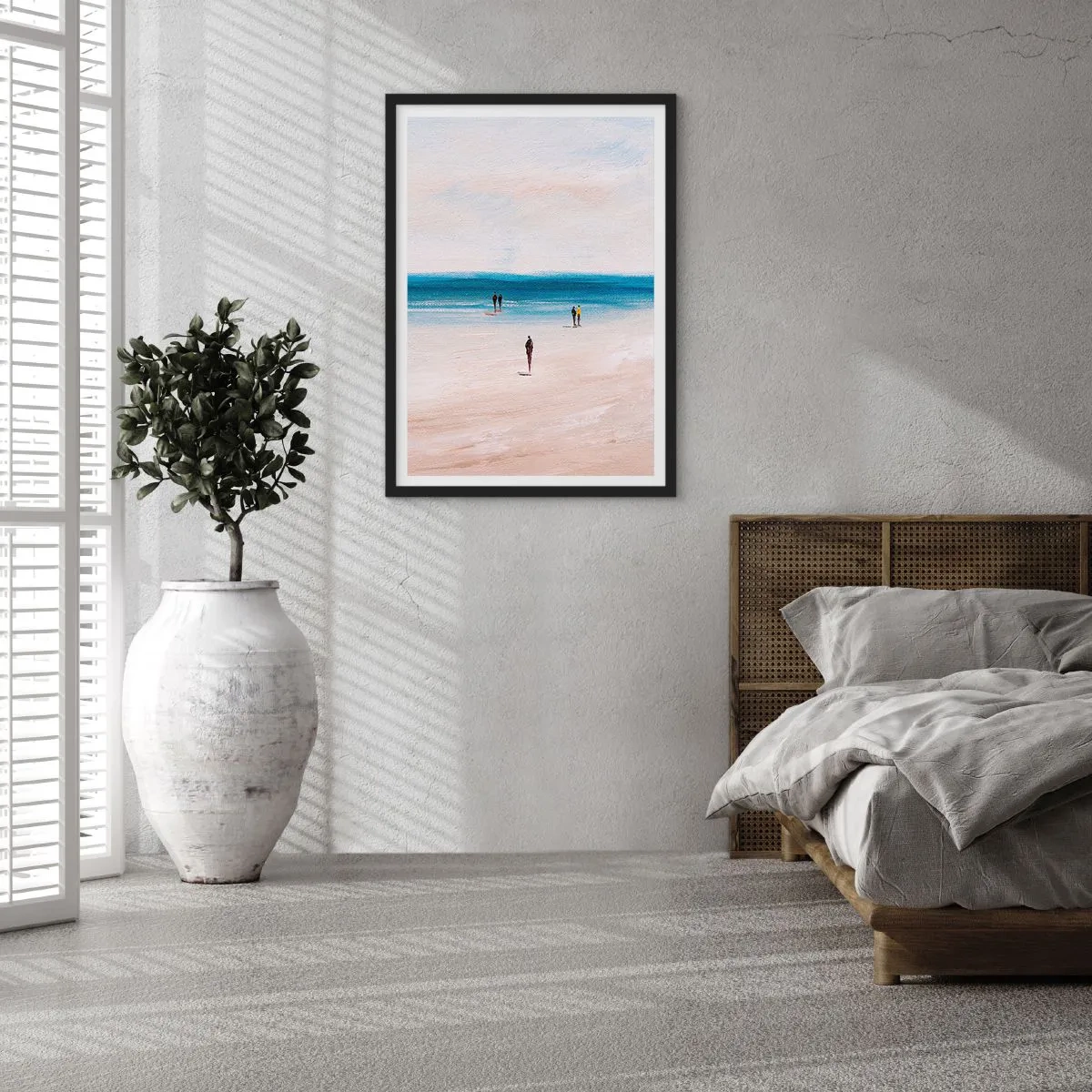 Plakat w czarnej ramie - Minimalistyczna scena plażowa - 50x70cm - Naturalna potrzeba - Nowoczesna dekoracja ścienna do salonu i sypialni ARTTOR