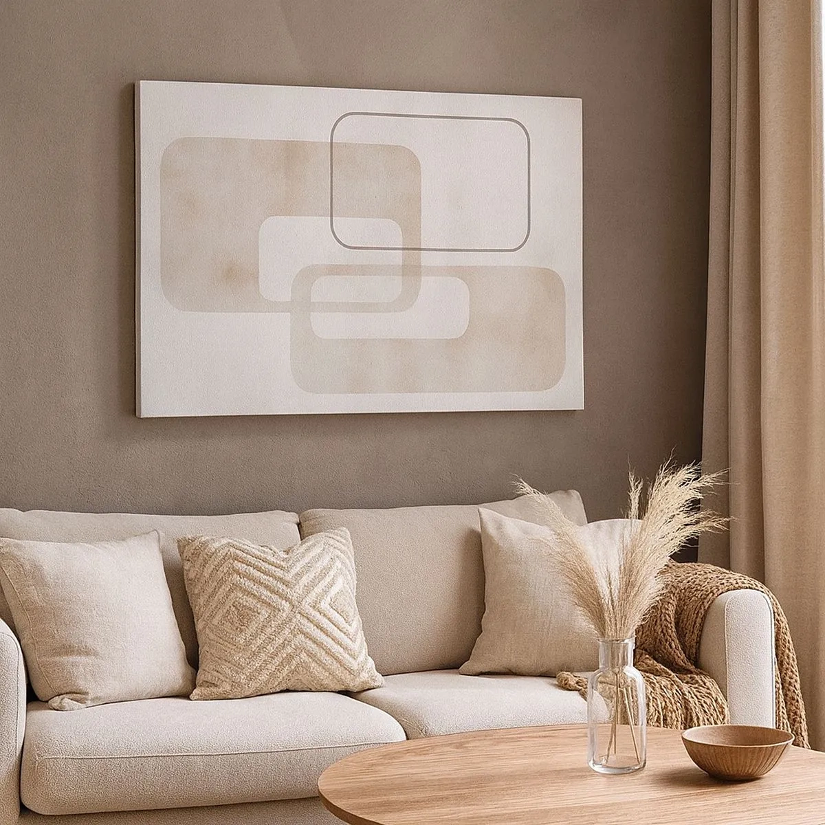 Obraz na płótnie - Minimalistyczna kompozycja z prostokątami w beżowych odcieniach na subtelnym tle - 70x50cm - Geometryczna fuga - Nowoczesna dekoracja ścienna do salonu i sypialni ARTTOR